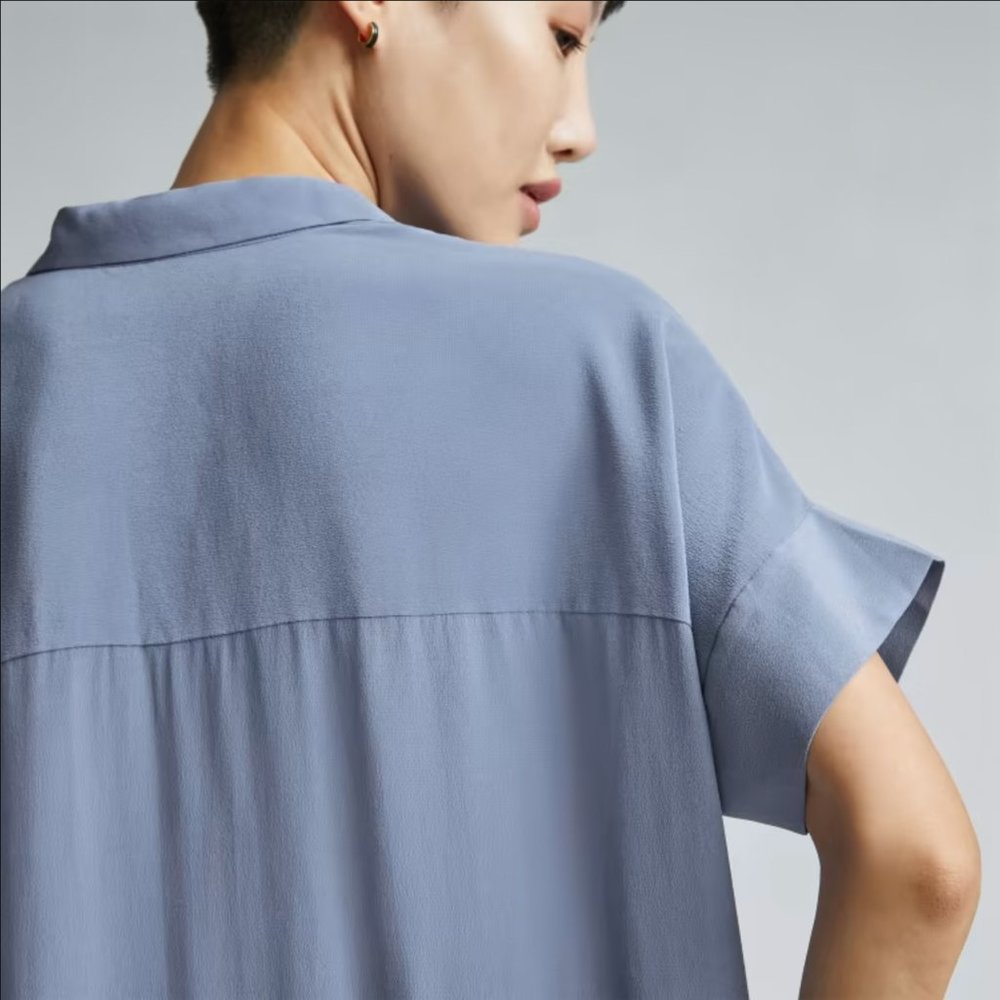 EVERLANE The Clean Silk Short-Sleeve Square Shirt French Blue NWT sz 4 - Picture 4 of 6